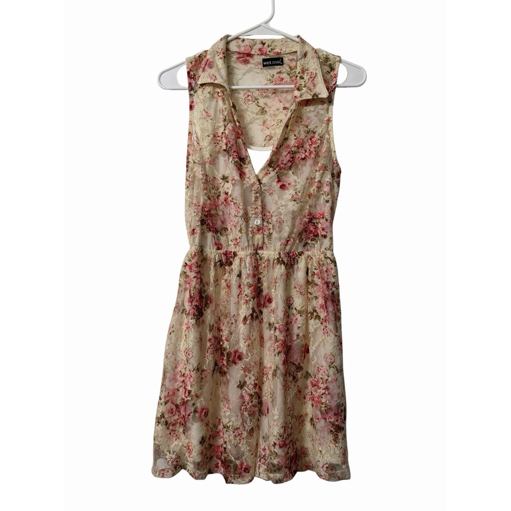 Wet Seal Floral Lace Dress Sleeveless Collared Juniors Small
